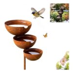 3-Tier Rustic Metal Garden Stake Bird Bath & Watering Station
