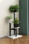 3 Tiered Wooden Plant Stand with White Shelves & Black Frame for Balcony, Living Room, Garden