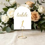 31pcs Arch Wedding Table Numbers, 1-30 & Head-Table 17.8×12.5cm/7×4.9in Double-Sided Table Seating Chart Number Cards Signs for Wedding Event Party Decor Gold Foil Embossed (No Holders)
