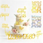 34PCS Happy Birthday Cake Topper, Cake Topper, Birthday Cake Topper, Gold Cake Decorations, PVC Cake Set with 0-9 Numbers, 10 Gold & 10 Silver Butterflies, 4 Happy Birthday Signs for Birthday Party We