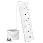 3M 5 Gang Extension Lead with 3 USB Slots, Individually Switched, White 3 Metre, for Home Dorm Office Multi Plug