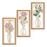 3Pcs Boho Flower Wooden Wall Art Set, Hanging Decor 8×16