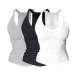 3Pcs Vest Tops Tank Top with Built-in Bra, Racerback, V-Neck