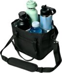 4 Compartment Insulated Water Bottle Holder Bag, Multi-Purpose Bottle Organiser, Portable Drinks Storage Tote, Family Size Insulated Drinks Holder for Travel Picnic Outdoor Hiking Walking (black)