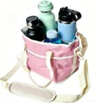 4 Compartment Insulated Water Bottle Holder Bag, Multi-Purpose Bottle Organiser, Portable Drinks Storage Tote, Family Size Insulated Drinks Holder for Travel Picnic Outdoor Hiking Walking (pink)