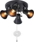4-Light Industrial Track Lighting with Pull Chain On/Off Switch, Adjustable Round Kitchen Ceiling Light, Morden Black Flush Mount Directional Light for Kitchen, Hallway, Dining Room.
