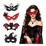 4-Pack Halloween Felt Masks: Skeleton, Bat, Witch, Spider