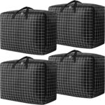 4 Pcs 105L Large Moving Bags Oxford Fabric Storage Bags with Zips, Black
