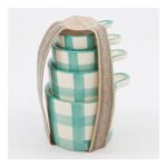 4 Piece Green & Cream Ceramic Checkered Measuring Cup Set