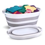 40L Collapsible Plastic Laundry Basket White & Grey, Foldable