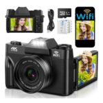 4K 75MP Digital Camera with Wi-Fi, 3-Inch Flip Screen, 2x1500mAh