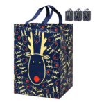 4pcs Large Blue Xmas Gift Bag 41x30x18cm Red-Nosed Elk Tote