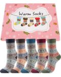 5 Pairs Various Womens Thermal Winter Wool Socks Breathable Cozy Thick Warm Knit Ladies Colourful Bed Socks – Sold by Stoeury / FBA