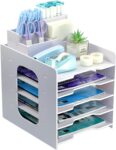 5 Tier Letter Tray, Wooden Filing Desk Organizer with Pen Holder, Paper Folder, Desk Tidy A4 File Document Holder for Home Office School