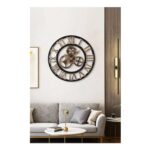 58cm Industrial Gold Roman Numeral Silent Wall Clock with Gear Design