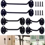 6 Pack Barn Door Latch Set 2, 4, 6 Heavy Duty Coated Stainless Steel Solid Gate Latch Lock with Mounting Screws Cabin Hooks and Eye Latch for Window, Sliding Door, Bedroom