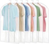 6 Pack Garment Bags, 40in PEVA Suit Bags Clothes Covers, White Edge