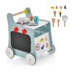 6-in-1 Wooden Baby Walker Activity Wooden Toy Activity Center W/ Play Kitchen