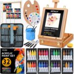 66-Piece Acrylic Painting Kit with Desktop Box Easel,32 Colors Acrylic Paint Set(22ML), Paint Brush Set & Case, Brush Basin, Complete Art Supplies Painting Set for Adults, Artists, Beginners