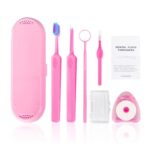 7-Piece Fixed Braces Cleaning Kit with Case, Pink