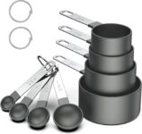 8 Pcs Measuring Cups and Spoons Set, Stackable Stainless Steel Handle Accurate Tablespoon for Measuring Dry and Liquid Ingredients Small Teaspoon with Plastic Head (Black)