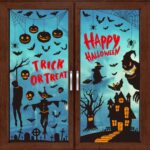 9 Sheets Halloween Window Stickers, 87pcs Reusable Double Sided Stickers, Horror Bat, Witch, Ghost, Spider, Pumpkin Decorations