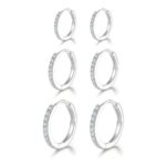 925 Sterling Silver Hoop Earrings with Cubic Zirconia, 3-Pairs (6/8/10mm)