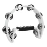 A-Star Half Moon Tambourine with Cutaway, Double Jingle Bells, White