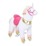 AIYAPLAY Ride-on Plush Rocking Horse with Wheels, White, Ages 3-5