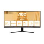 AOC CU34B3E 34 inch UW-QHD Monitor Curved, 120Hz, VA Panel, 4ms GtG, HDR Ready, (3440×1440 HDMI 1x 2.0 DP 1x 1.4) Black