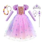 AOOWU Princess Dress Costume, Glitter 5-Piece Set, Purple -100CM