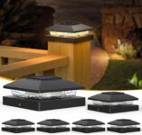 APONUO Solar Post Cap Lights for 4×4 Posts – IP64 Waterproof, 3000K LED, No-Wire Fence Lights & Deck Lights for Patio Garden Yard Patio, Black-Warm White, 6 Pack