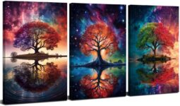 AREBOLO Tree of Life Wall Art Abstract Nebula Pictures Wall Decor Nature Fantasy Forest Paintings Canvas Prints Colorful Galaxy Poster Artwork for Living Room Bedroom Home Decorations 12×16