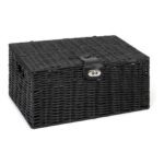 ARPAN Resin Woven Storage Basket with Lid and Lock Black
