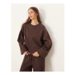 ASOS DESIGN Interlock Oversized Long Sleeve Top in Chocolate