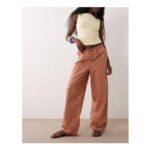 ASOS DESIGN Linen Pull on Trousers in Orange Stripe