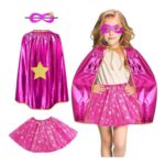 AUYAO 3-Piece Kids Superhero Cape Set with Mask, Fuchsia Tutu