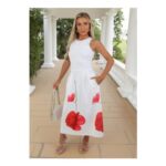 AX Paris Cream Floral Printed Skirt Racer Neck A-Line Midi Dress