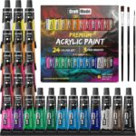 Acrylic paint set 24 12ml Perfect for Canvas, Wood, Ceramic, Rock, Fabric & Crafts. Non-Toxic, Quick Dry Vibrant Colours. Beginners, Students and professionals