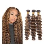 AiPliantfis P4/27 Highlight Blonde Deep Wave Knotless Extension, 3 Bundles