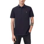 All Saints Mens Reform Polo Shirt in Ink Navy or Black (Sizes S – 2XL) – w/code