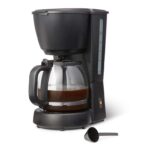 Amazon Basics Filter Coffee Machine with LED Indicator, 10-Cup Capacity Coffee Maker, 1.25L, 1000 W, Glass Carafe, Black – Prime Exclusive