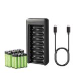 Amazon Basics Rechargeable NiMh AAA 800mAh 8 Pack AA 2000mAh 8 Pack, with 8 Bay Battery Charger, USB C Port – Prime Deal