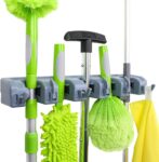 Amazon Basics Rectangular Wall Mount Broom Holder and Garden Tool Organizer, 6 Hook and 5 slot, 43 x 8.5 x 6.2 cm, Gray
