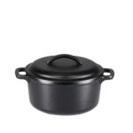 Amazon Basics Round Pre-Seasoned Cast Iron Mini Dutch Oven Pot with Lid and Dual Handles, 1.89L, Black