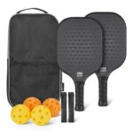 Amazon Basics USAPA-Approved Pickleball Paddle Set with 4 Balls and 2 Grips, Glass-Frame, for Recreational Play, Stealth Black, Pack of 2