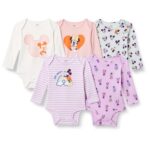 Amazon Essentials Disney Unisex Babies Cotton Knit Long-Sleeve Bodysuits, Pack of 5 (0-3 Months) Extra 15% off with Baby Wishlist