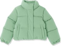 Amazon Essentials Girls and Toddlers Cropped Full-Zip Puffer Jacket (Quilted Matte or Sherpa Fleece)
