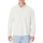 Amazon Essentials Mens Modern Oversized-Fit Cotton Button-Down Shirt – XL Ivory Sage Green Light Stripes
