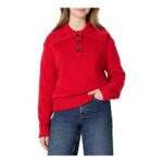 Amazon Essentials Womens Button Collar Polo Jumper, Red, L
